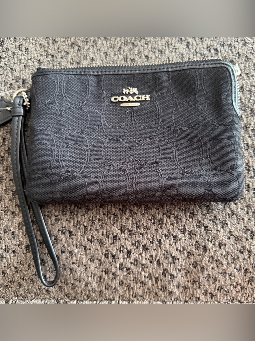 Coach Black Signature Wristlet Clutch with Gold Logo
